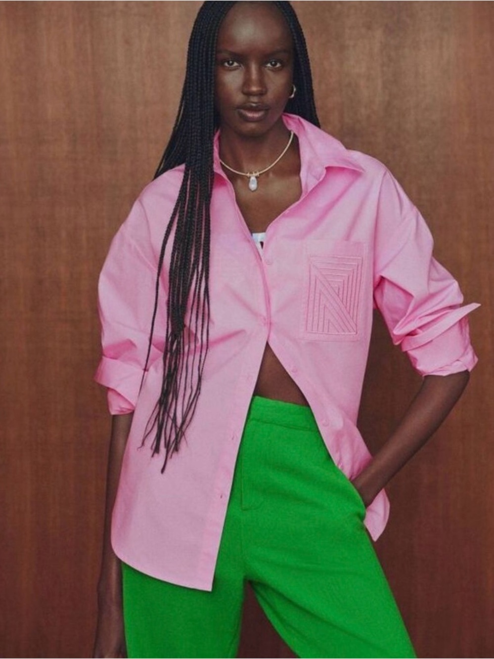 Rosie Assoulin Pink Long-Sleeve Button-Up Shirt with Textured Pocket NWT XS